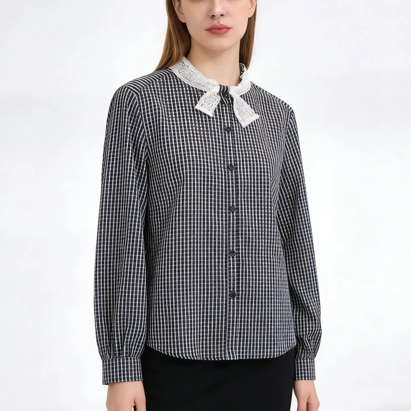 

Женская сетчатая кружевная повседневная рубашка с круглым вырезом и длинными рукавами в стиле Y2K, эстетичная, модная, элегантная, для офиса, колледжа, винтажная