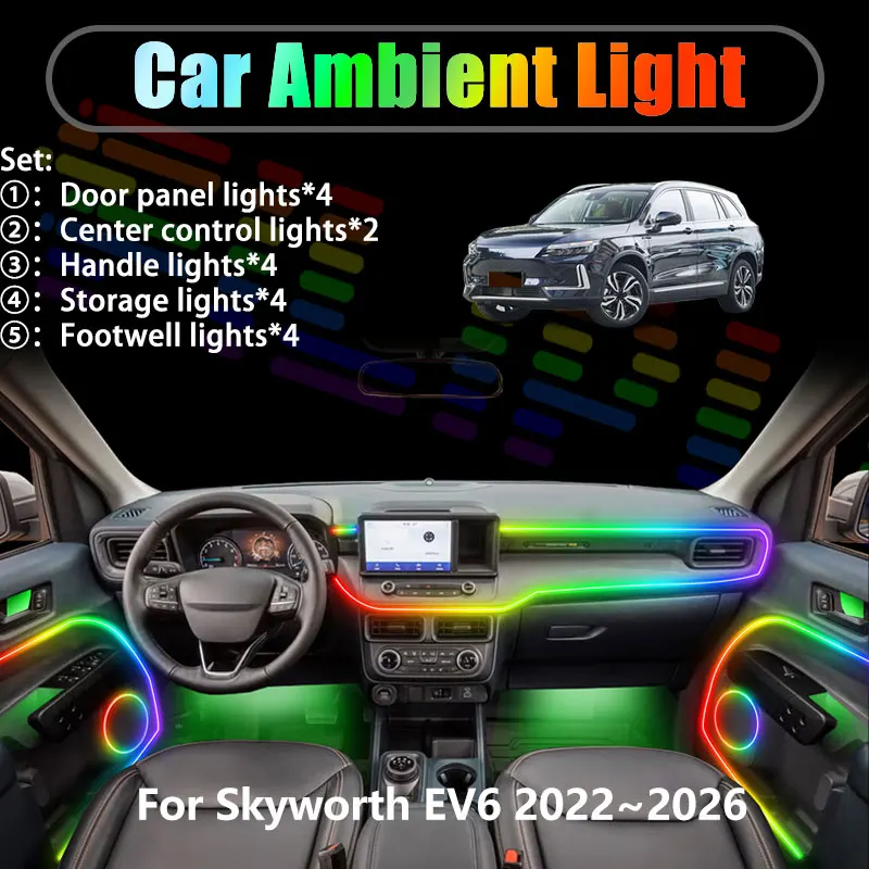 For Skyworth EV6 2022~2026 ET5 BE11 2023 2/18 in 1 Car ambient lighting Led trunk interior led lights USB RGB Ensemble Streamer