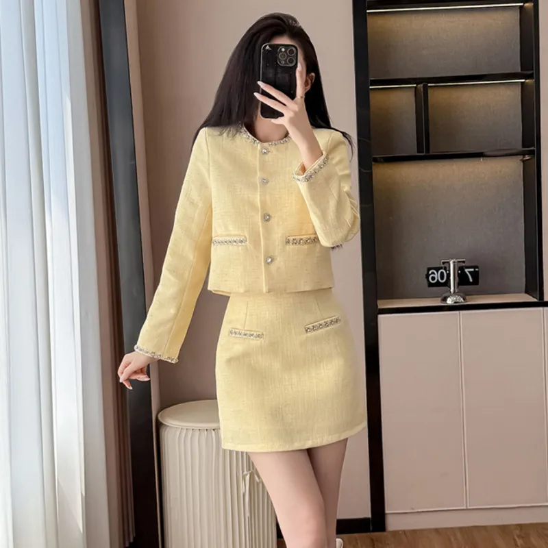 

Высококачественные осенне-зимние новые французские роскошные женские твидовые комплекты из двух предметов, модные милые куртки, пальто + короткая юбка, комплект из 2 предметов