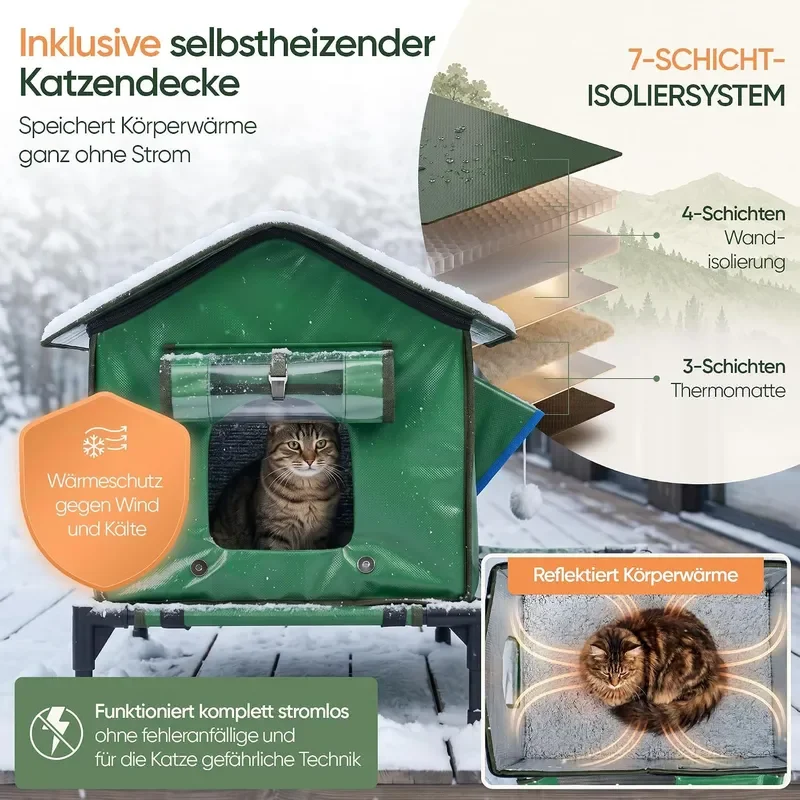 Waterproof Outdoor Cat Bed Heated Warm Nest Foldable Elevated Design Windproof Pet House for Winter Camping Travel Use