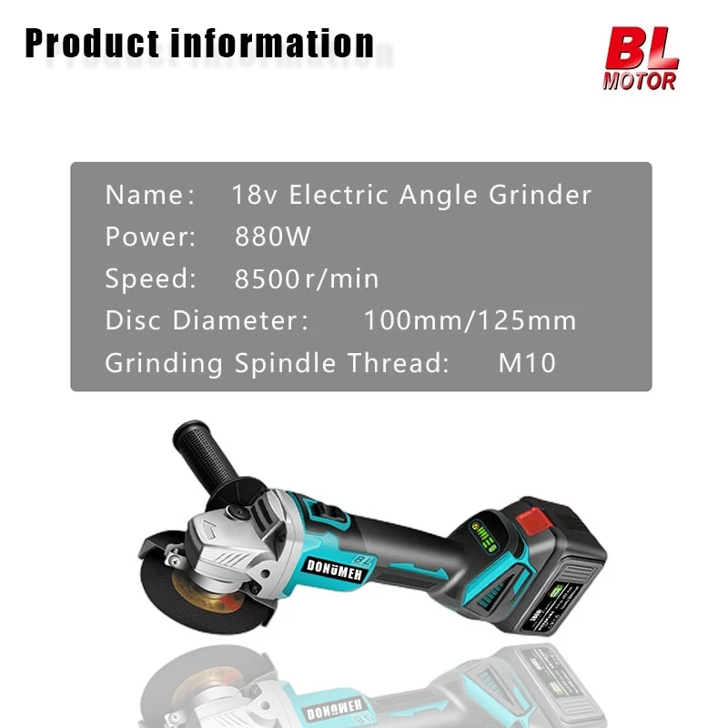 Donumeh Draadloze Elektrische Haakse Slijper 4/5-Inch 120/125Mm Oplaadbare Borstelloze 4-speed Snijgereedschap 18V Makita Batterij