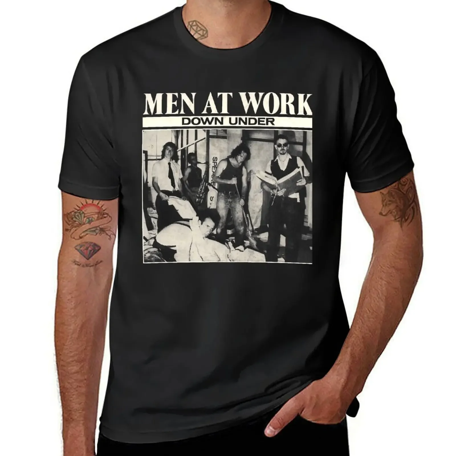 Men at work down under australian rock band classic seventies T-Shirt sports fans tops Men t-shirt Cute Pomu Rainpuff Nijisanji