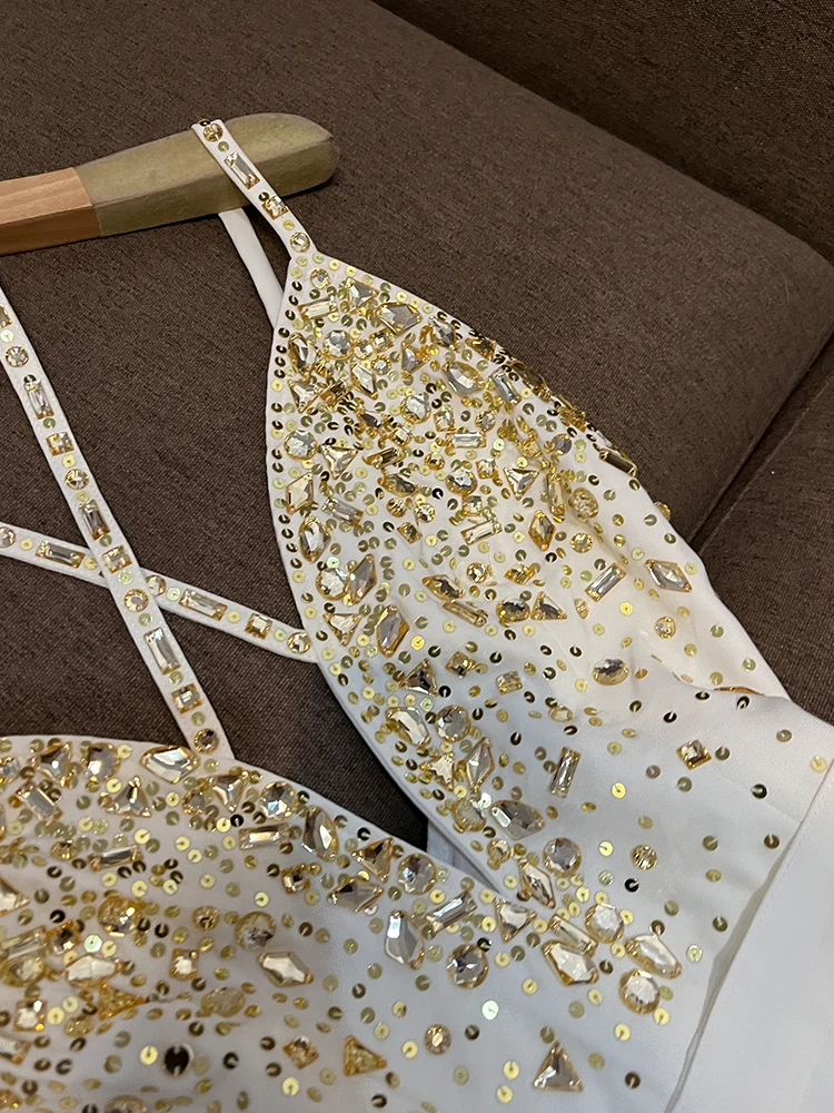 

Сексуальный комбинезон с прямыми штанинами и бисером ручной работы V-Ne, длинные брюки с высокой талией, зимний новый легкий вес Faion Star