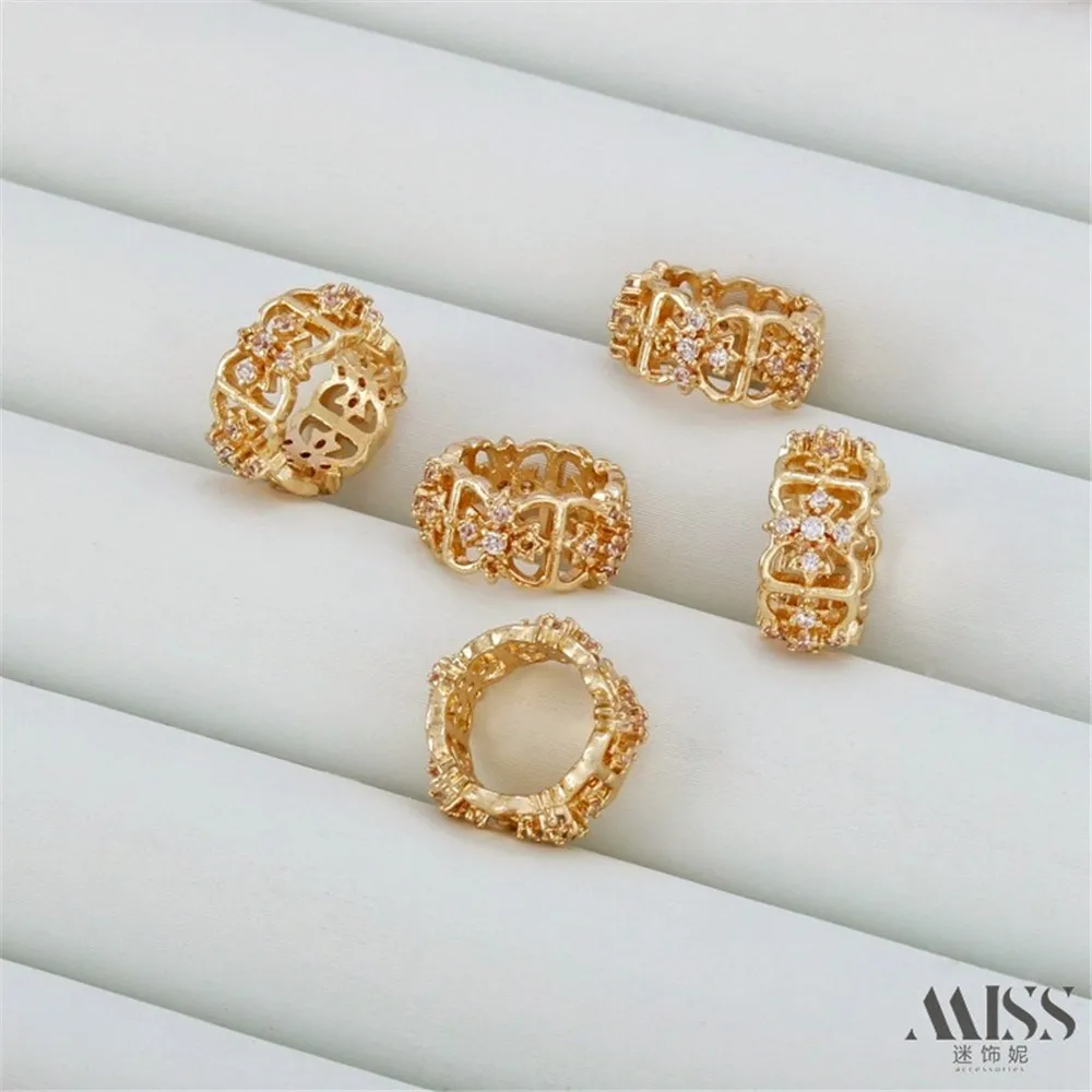 

14K Gold-plated Zircon Wreath Drilled Ring Large Hole Bead Spacer DIY Gold-wrapped Running Ring Pendant Jewelry Accessories