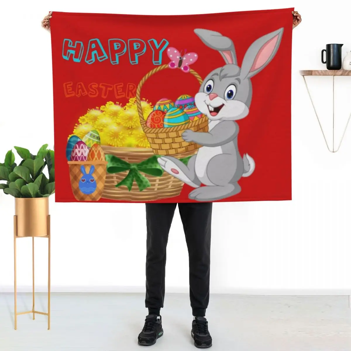 Happy Easter - Bunny With Dandelions and Easter Eggs Throw Blanket warm for winter Decorative Beds Quilt Hair manga Blankets