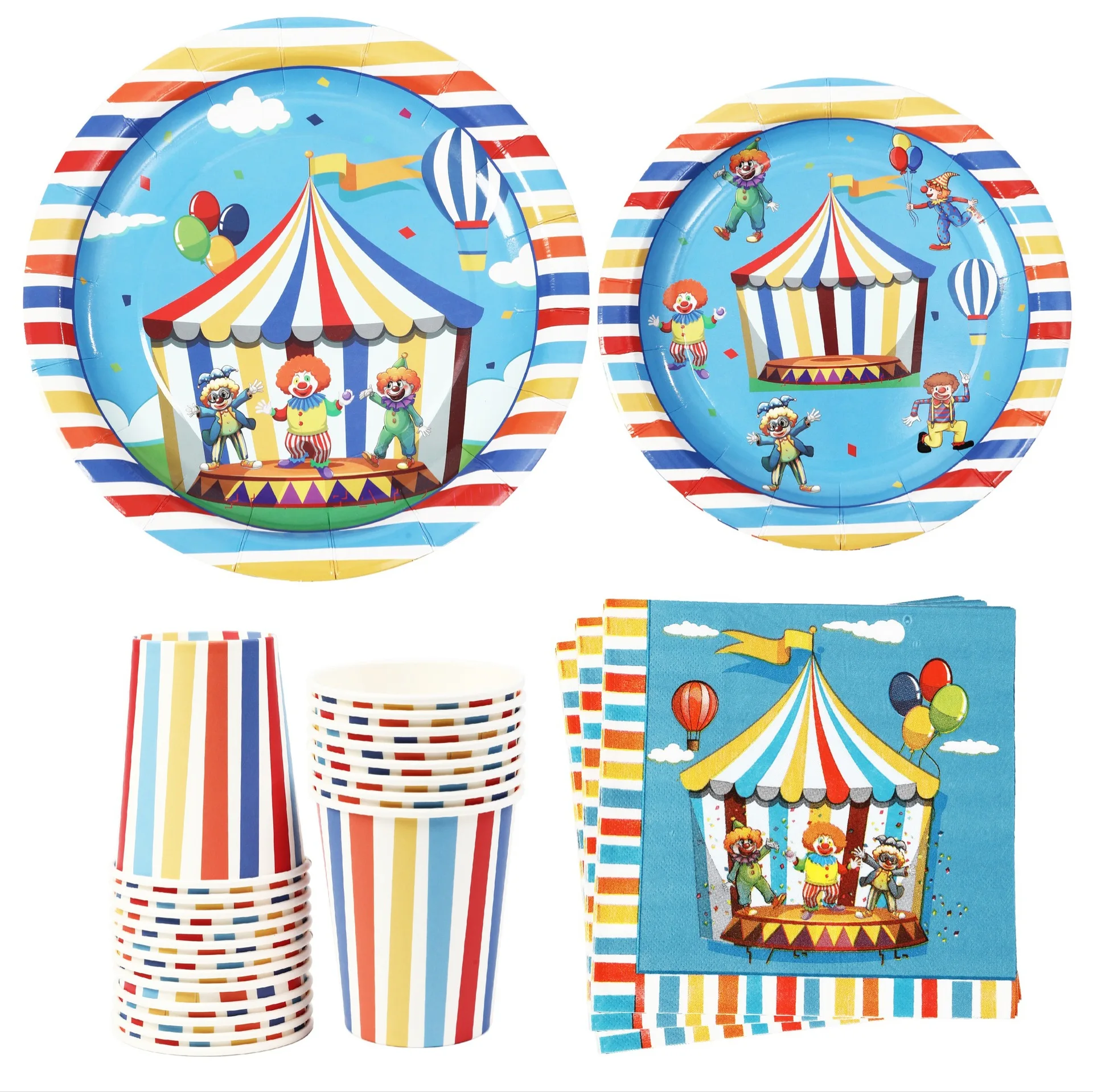 

Circus Theme Birthday Disaposable Tableware Children's Day Circus Clown Plates Cups Napkins Kids Boys Happy Birthday Party Decor