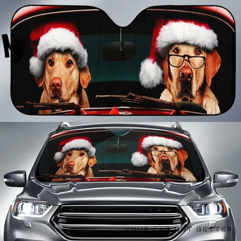 

Car Christmas Funny Dog Print Windshield Sun Shade for Car Front Windshield Sunshade for Men Protect Car Interior Shade