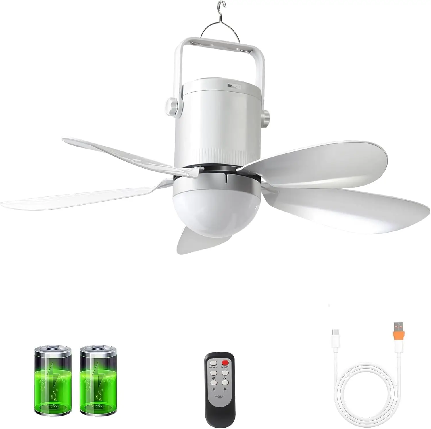 

Outdoor Ceiling Fan with Light & Remote, 10800mAh Battery, USB-C Fast Charge for Gazebo Patio Camping