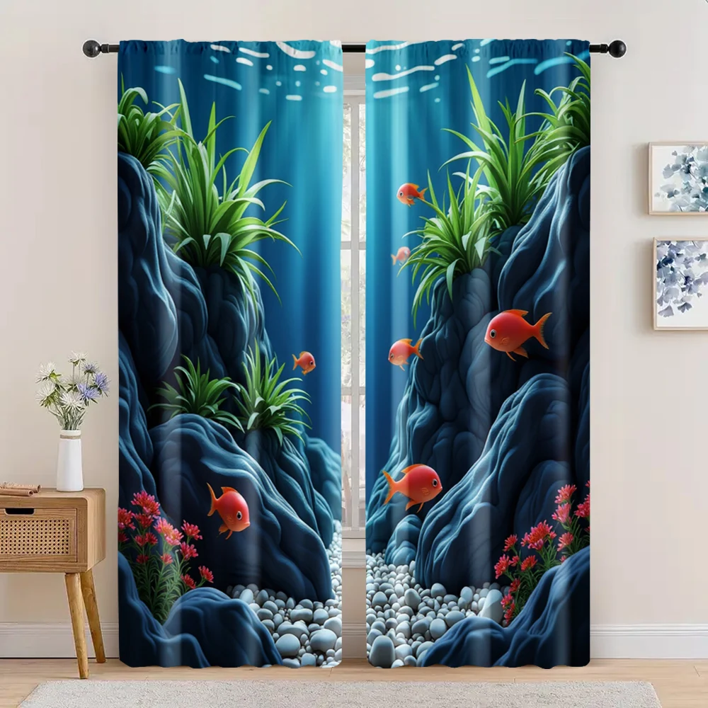 

2pc, Curtains Riverbeds and lakes Machine Washable Fabric,Without Electricity Festive Backdrops Perfect for polyester curtains