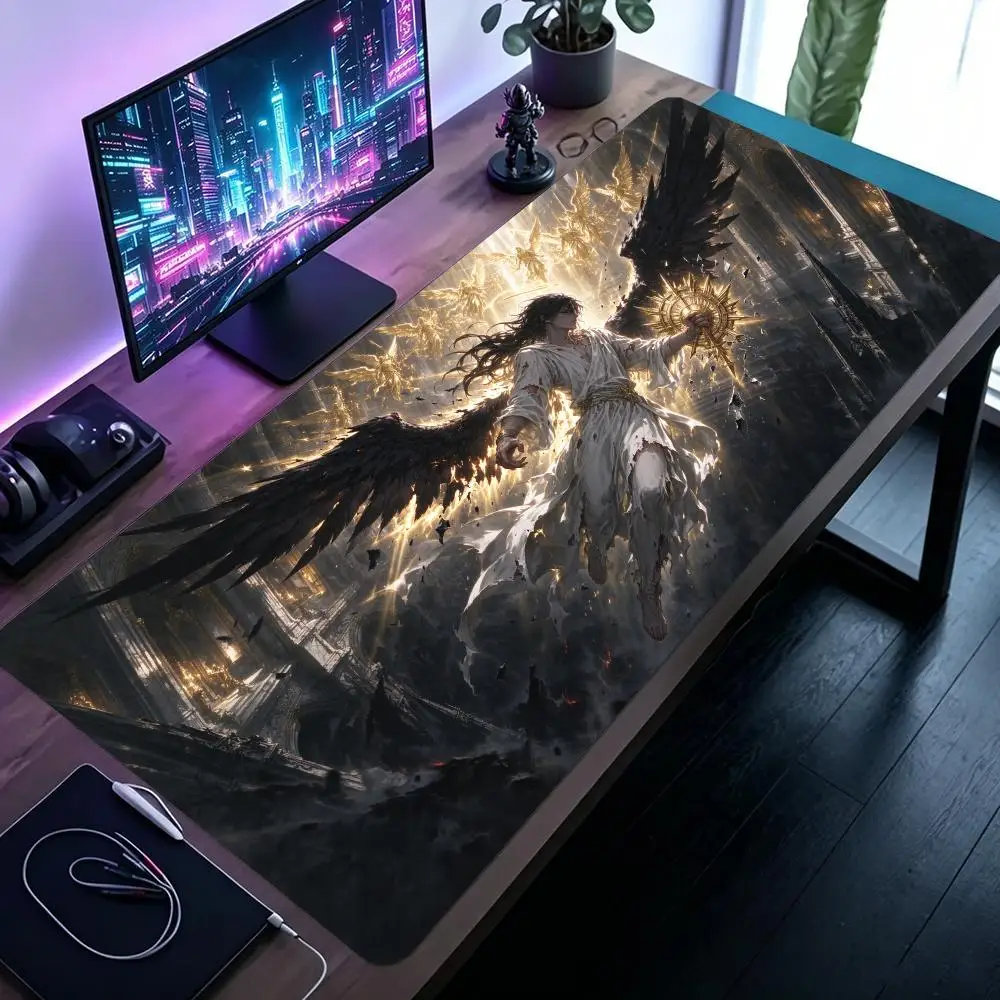 Dark Winged Angel Desk Mat Mouse Pad Smooth Glide Precision Tracking Non Slip Base For Mystical Office