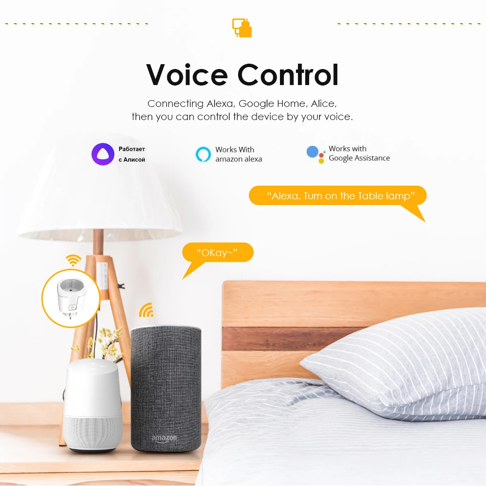 Enchufe inteligente con Wifi / Zigbee 3,0, enchufe de la UE para Tuya, ahorro de energía, temporizador, funciona con Alexa, Google Home, Yandex, Alice, 16a