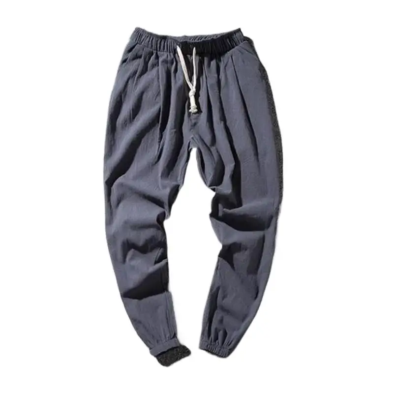 

Men Nature Cotton Linen Trousers Summer Casual Loose Male Ankle-Length Pants Solid Drawstring Waist Heram Pants Plus Size M-7XL