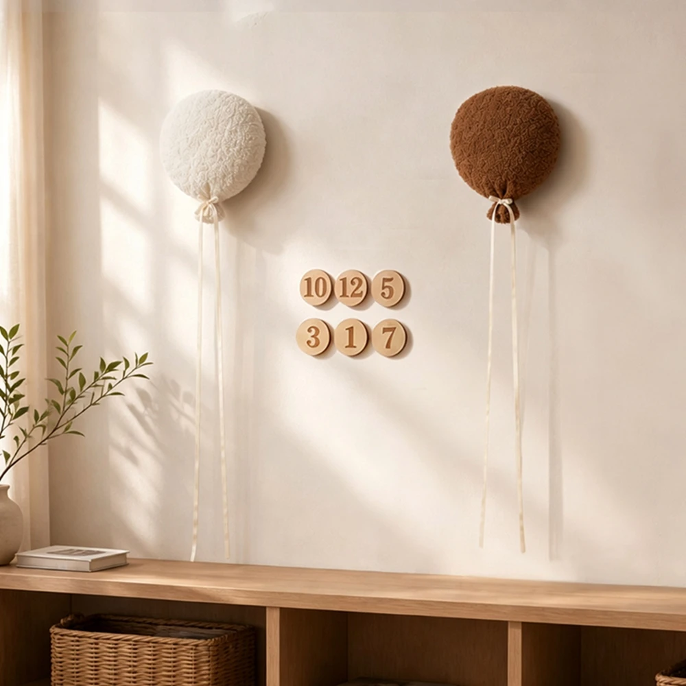 Soft Plush Balloon Rattle Wooden Number Discs Set Baby 0-12M Teddy Birthday Gift Newborn Photography Memories Accessories