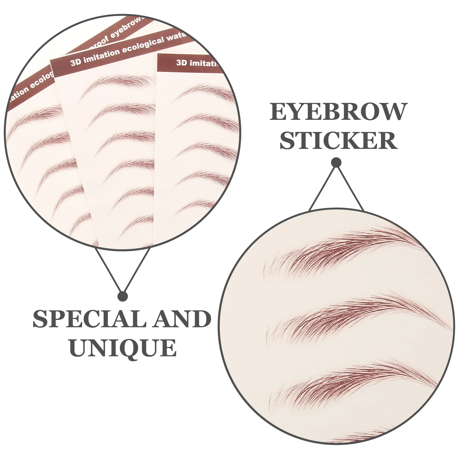 

3 Sheets Waterproof Eyebrow Stickers Fake Eyebrows Makeup Supplies Peel Off Brow Stickers Brown Color Easy Application Long