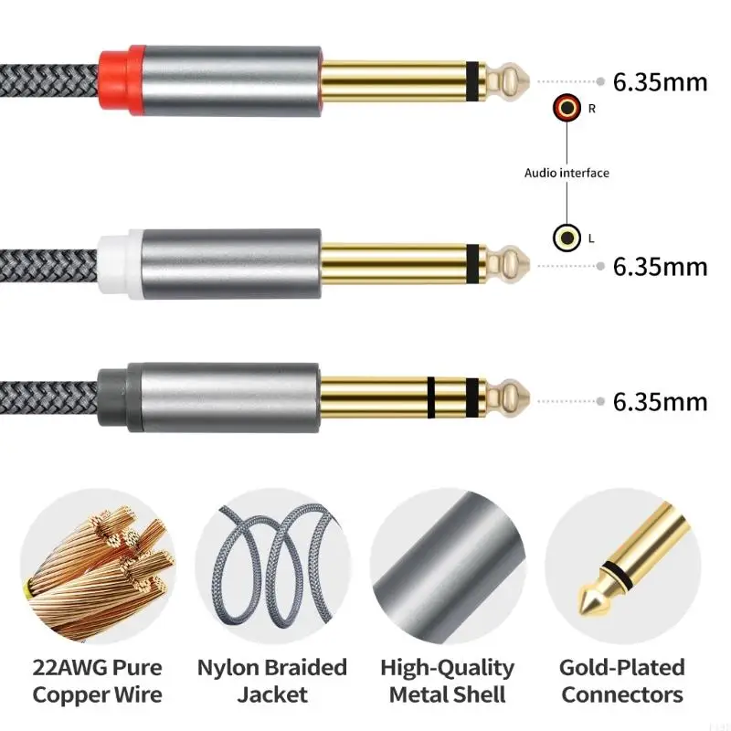 6.35Mm TRS To Double Splitter Cable 6.35Mm 1/4Inch TRS to Double Cable For Music Interfaces Mixer 4.6M/7.6M/2M F19E