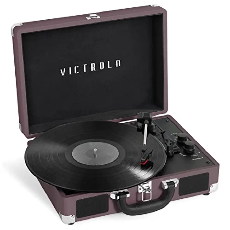 

Journey Bluetooth Portable Suitcase Record Player with Built-in Speakers 3 Speed Vinyl Record Player RCA Out Headphone Jack Mag