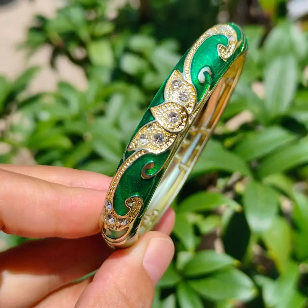 1cm Crown Cloisonne Bracelet Crown Five-leaved Flower Blooms Colored Dropper Oil Bangle Ethnic Classic Women's Hand Bracelet
