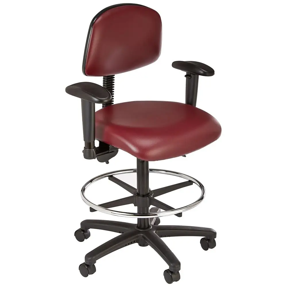 

Adjustable High Bench Chair with Black Nylon Base, Chrome Foot Ring, 6-Way Armrests, 25-35 Height Range