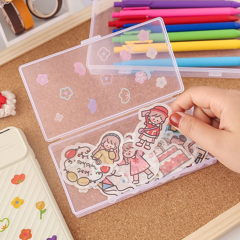 Transparent Desktop Stationery Stickers Plastic Storage Box Organizer Container Art Tool Case for Craft Desktop School Supplies