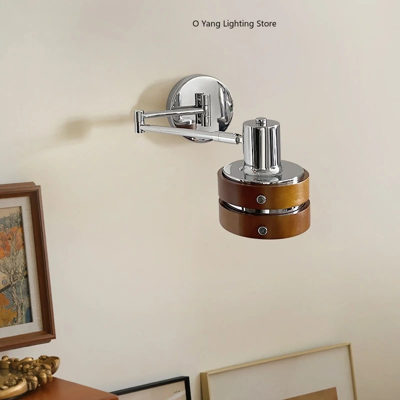 Wabi Sabi Wooden Folding Rocker Arm Wall Lamps Retractable Sconces Light Indoor Room Decor LED Atmosphere Bedside Bedroo