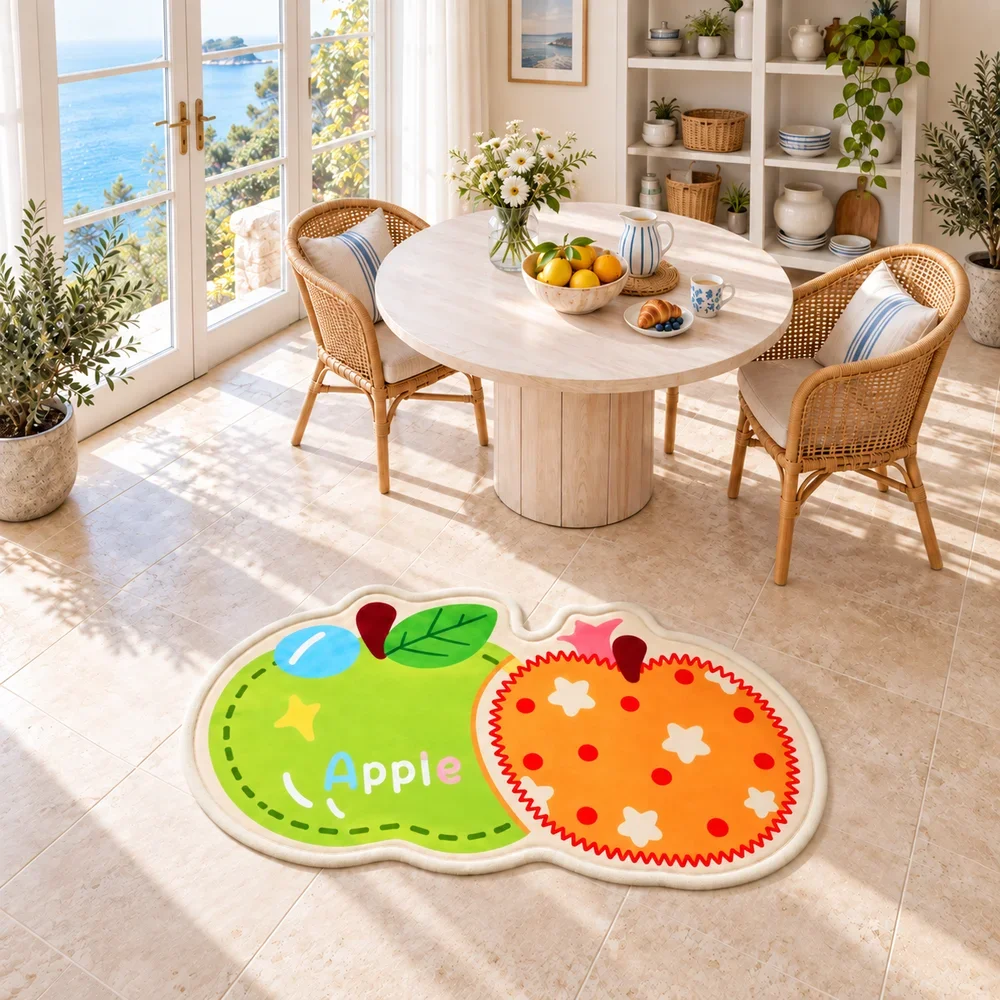 Green and Orange Apple Shaped Area Rug Flannel Fruit Bright Floor Mat for Bedroom Living Room Entryway Home Decor Indoor Rug