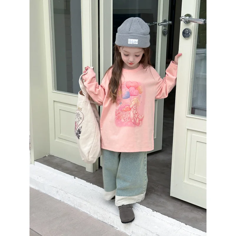 

Children's Cartoon Bottoming Shirt Girls' Casual Letter Long Sleeve Cool Long SleeveTT-shirt2024Autumn