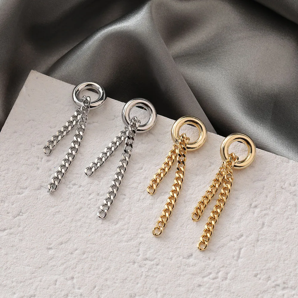 

4PCS 14K Gold Plated Loop With Chain Stud Earrings Brass DIY Accessories Jewelry Handmade Making Supplies