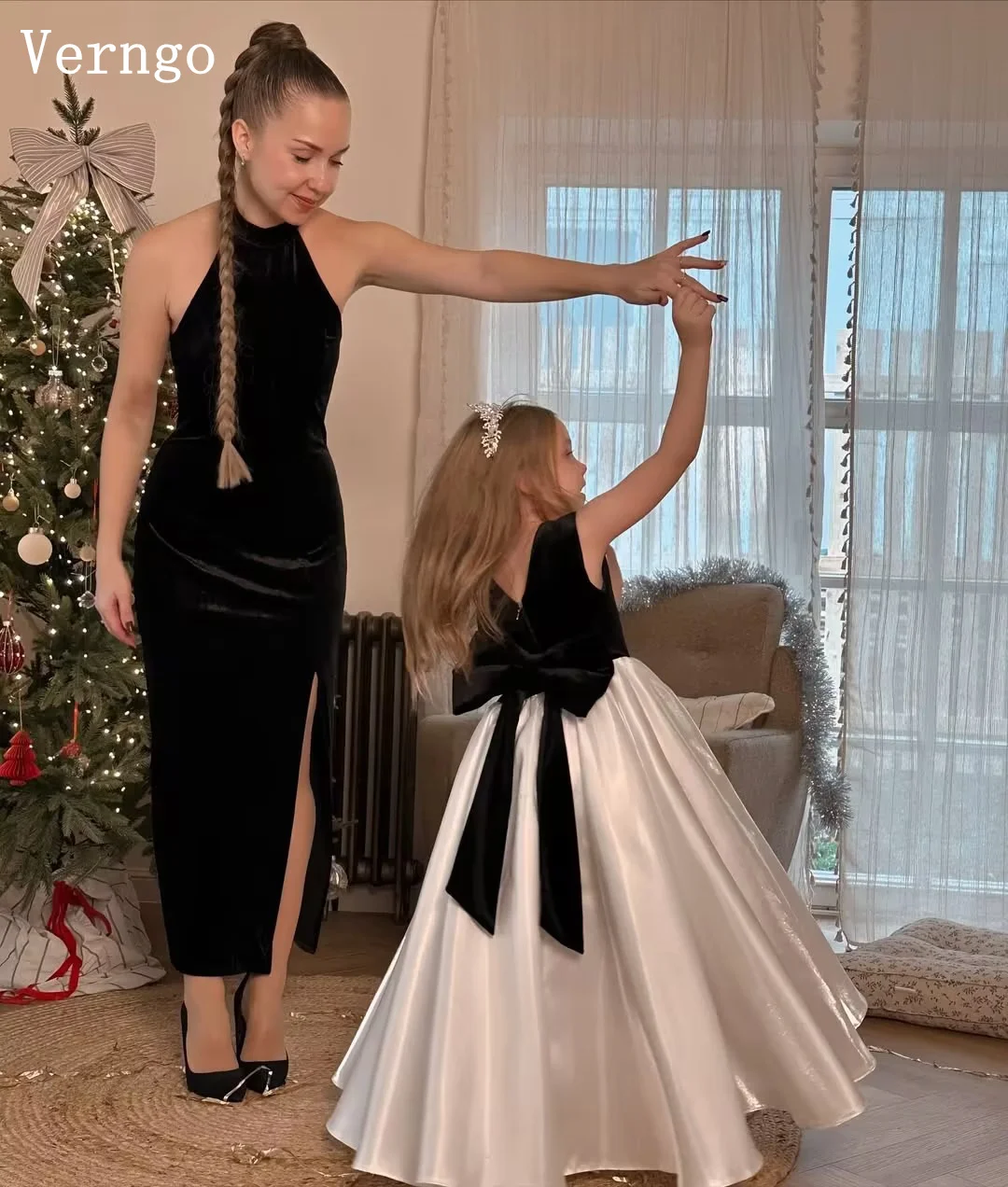 فستان Verngo lvory من الساتان للفتيات على شكل زهور برقبة دائرية على شكل حرف A فستان حفلات أعياد الميلاد بفيونكة الأميرة سويب تراين فساتين حفلات للأطفال مخصصة #6