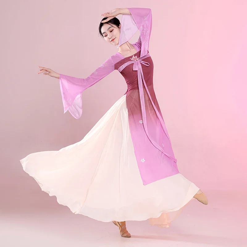 Danza classica Stile etnico Spettacolo teatrale Pratica quotidiana Abito Fata Dancewear Stile cinese Folk Hanfu Abbigliamento Yangko