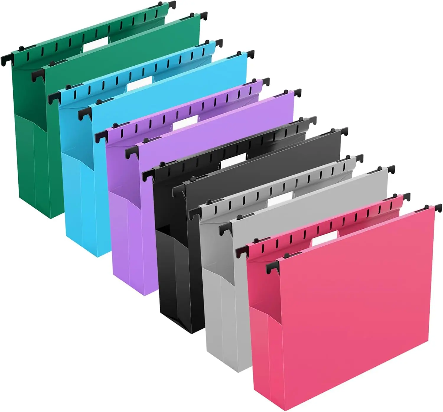 

Extra Capacity Plastic Hanging File Folders, 12 Pack Reinforced Expanding Organizer for Office Home, Assorted Colors