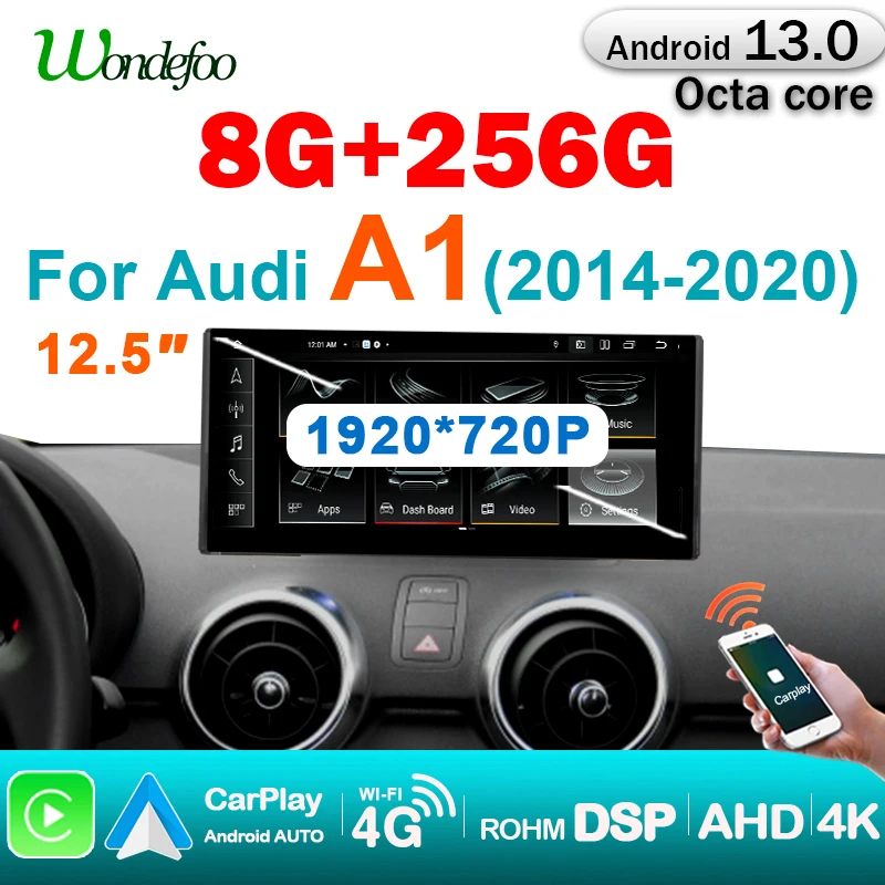 1920*720P 12.5'' Screen CarPlay Android 13 Auto Stereo autoradio For Audi A1 2014-2020 2 din Car Radio Multimedia player 4G LTE