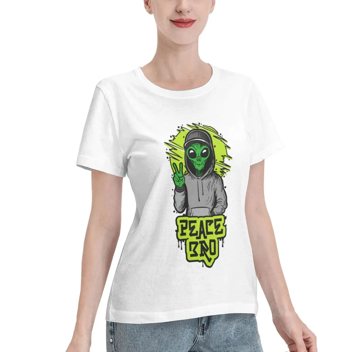 Oversized Option Happy Smile Positive Alien Women's T-shirt Fairycore Blank T Shirt