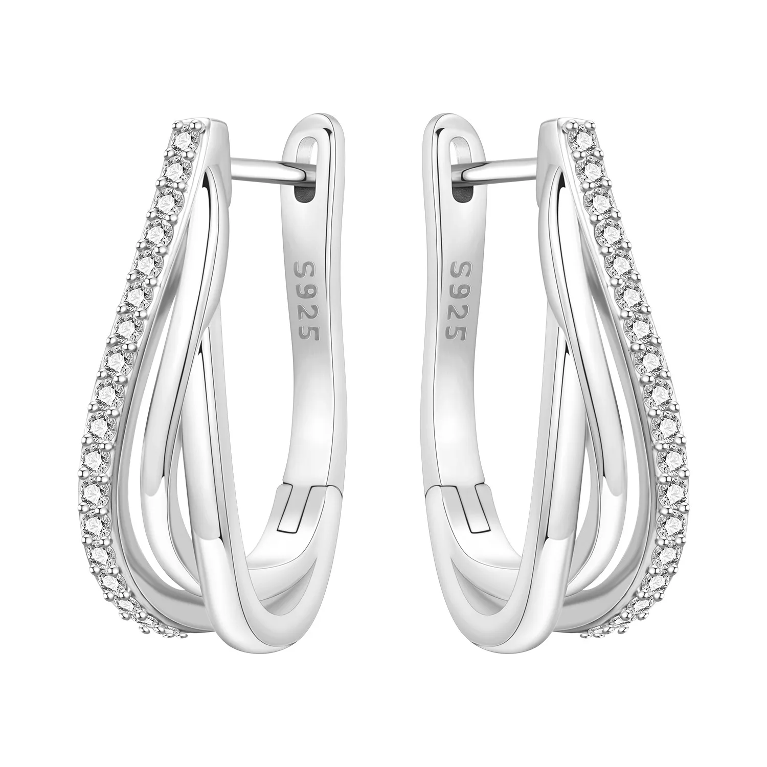 

PANPOKI S925 Sterling Silver Silver Three Circle Curved Earrings Versatile Hoop Earrings For Women Jewelry Original Party Gifts