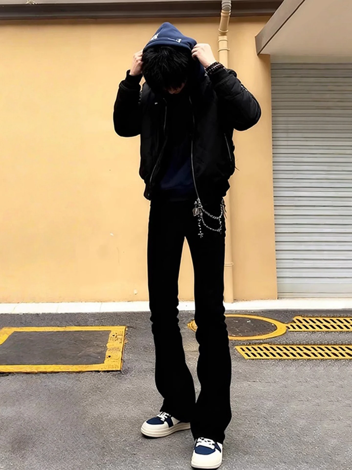 

Bla Straight Leg Jeans Men's American High Street Vibe Elastic Slimming CleanFit Bootcut Pants Knife Design Youth Faion