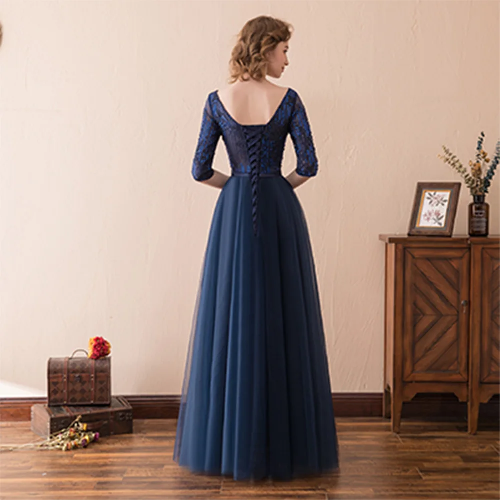 Abito da sera formale in tulle con paillettes in cristallo con spalle scoperte Moda A-Line Lunghezza pavimento Girocollo Mezze maniche пла Heiе Lampeч Hei Theoе