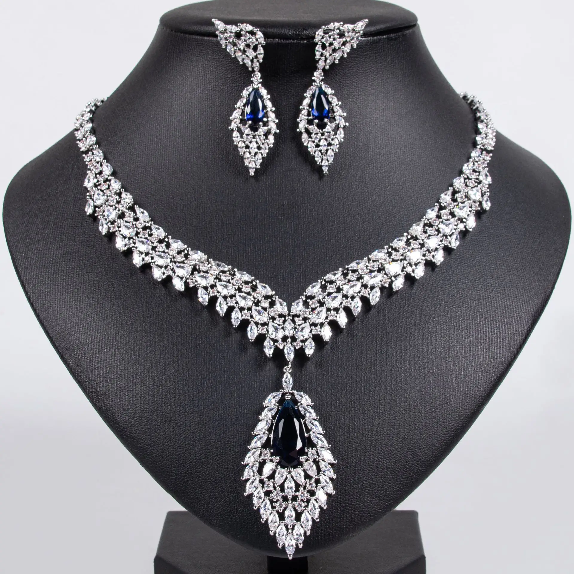 High-end rico jóias colar brincos pingente 2 peças conjunto para festa banquete casamento nupcial traje acessórios M-605