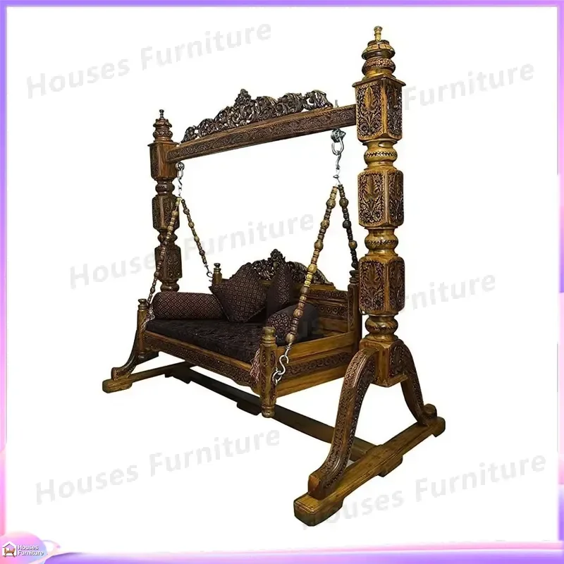 Handmade Solid Teak Wood Swing Chair Smooth Surface Hanging Seat for Balcony Garden Terrace Indoor Lounge Home Decor