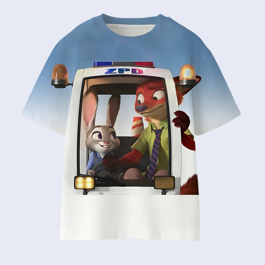 جديد Zootopia 2 طباعة تي شيرت رجالي جودي هوبز ونيك وايلد الكرتون نمط قصيرة الأكمام الصيف رداء علوي غير رسمي لارتداء اليومي