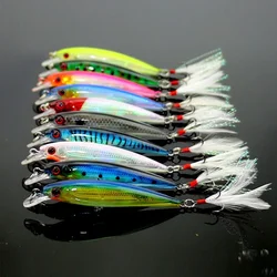 Laser Minnow Fishing Lure 10/5Pcs Artificial Bionic 9cm/7g Swing Hard Bait with Feather Tackle Hook Wobbler Pesca for Bass Pike