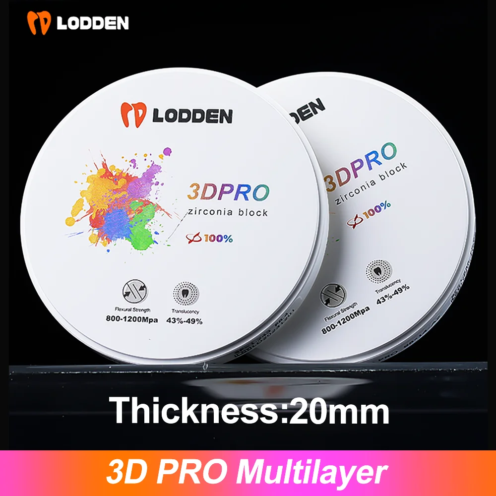 Lodden 3D โปรทันตกรรมเซอร์โคเนียบล็อกหลายชั้น20มมวัสดุทันตกรรมฟันปลอมสำหรับระบบเปิดกล้องสี Vita16