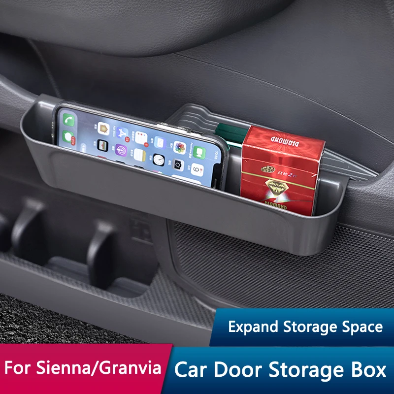 QHCP Car Door Storage Box ABS Door Handle Storage Box Organizer Container Tray Fit For Toyota Sienna Granvia 2021-2024 Accessory