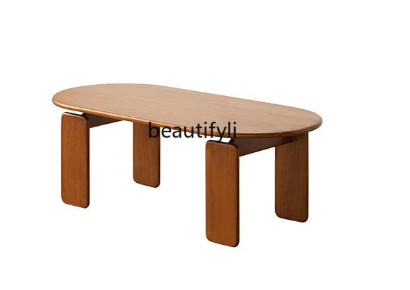 

Mid-Ancient Solid Wood Tea Table Small Apartment Living Room Home Small Table Nordic Style Simple Oval Tea Table