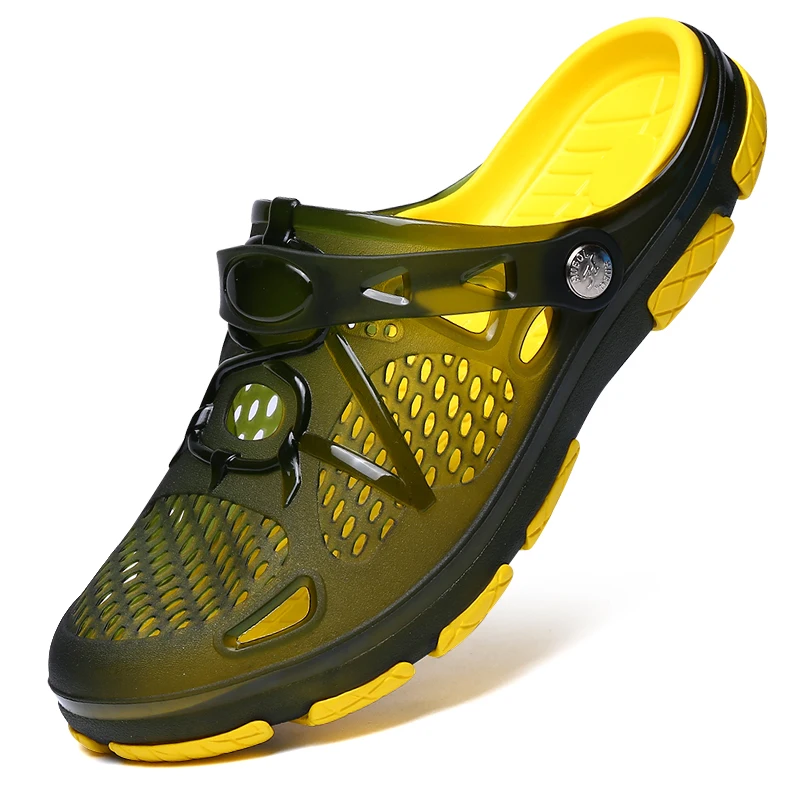 

Модные мужские тапочки, повседневные сандалии, противоскользящие, износостойкие, дышащие, с амортизацией, дизайн с цветовыми блоками, универсальная спортивная обувь