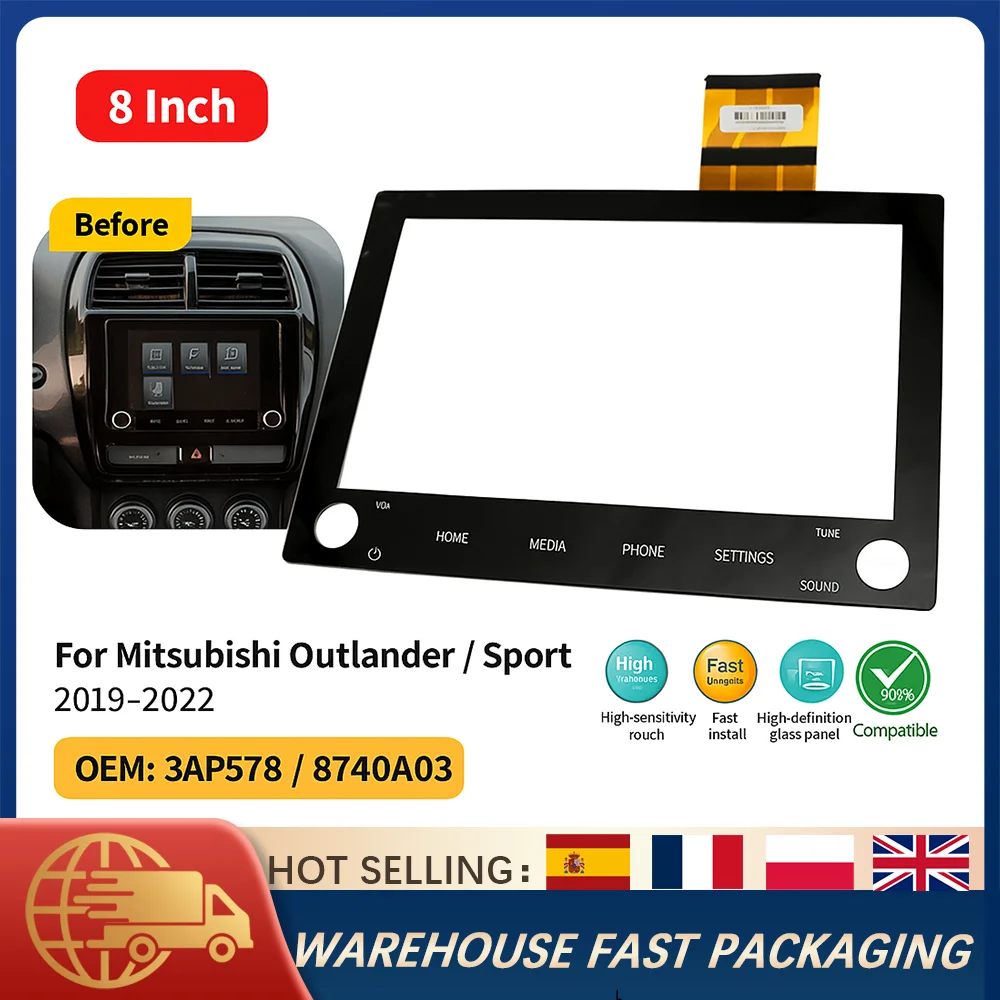 

8" Touch Screen Digitizer Replacement For Mitsubishi 3AP578 8740A103 For Outlander Sport 2019-2022 Radio Display Panel