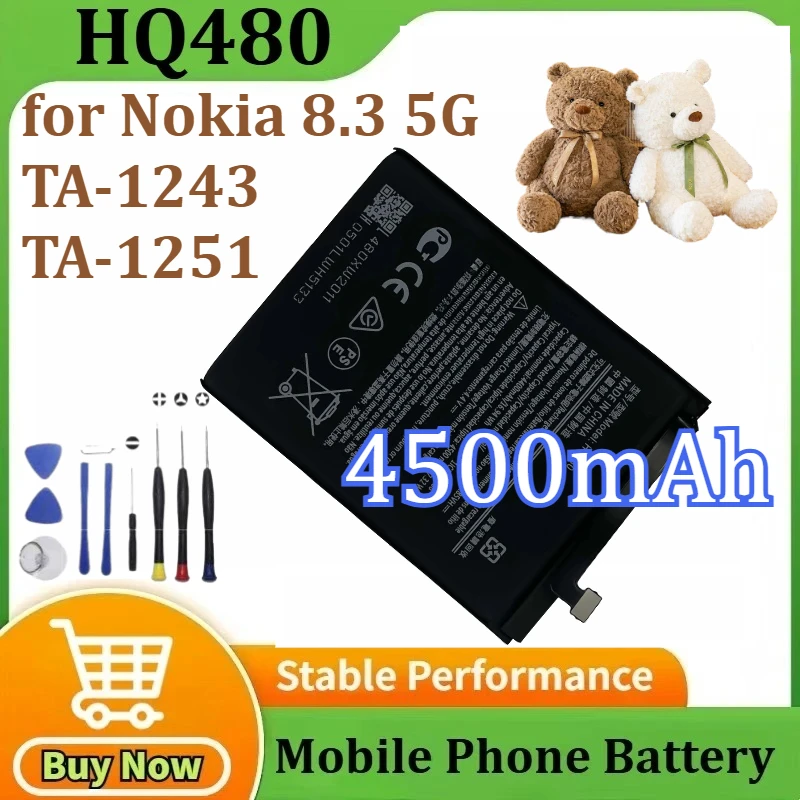 

New HQ480 Battery for Nokia 8.3 5G TA-1243 TA-1251 Capacity Mobile Phone Batteries Bateria 4500mAh＋Tools
