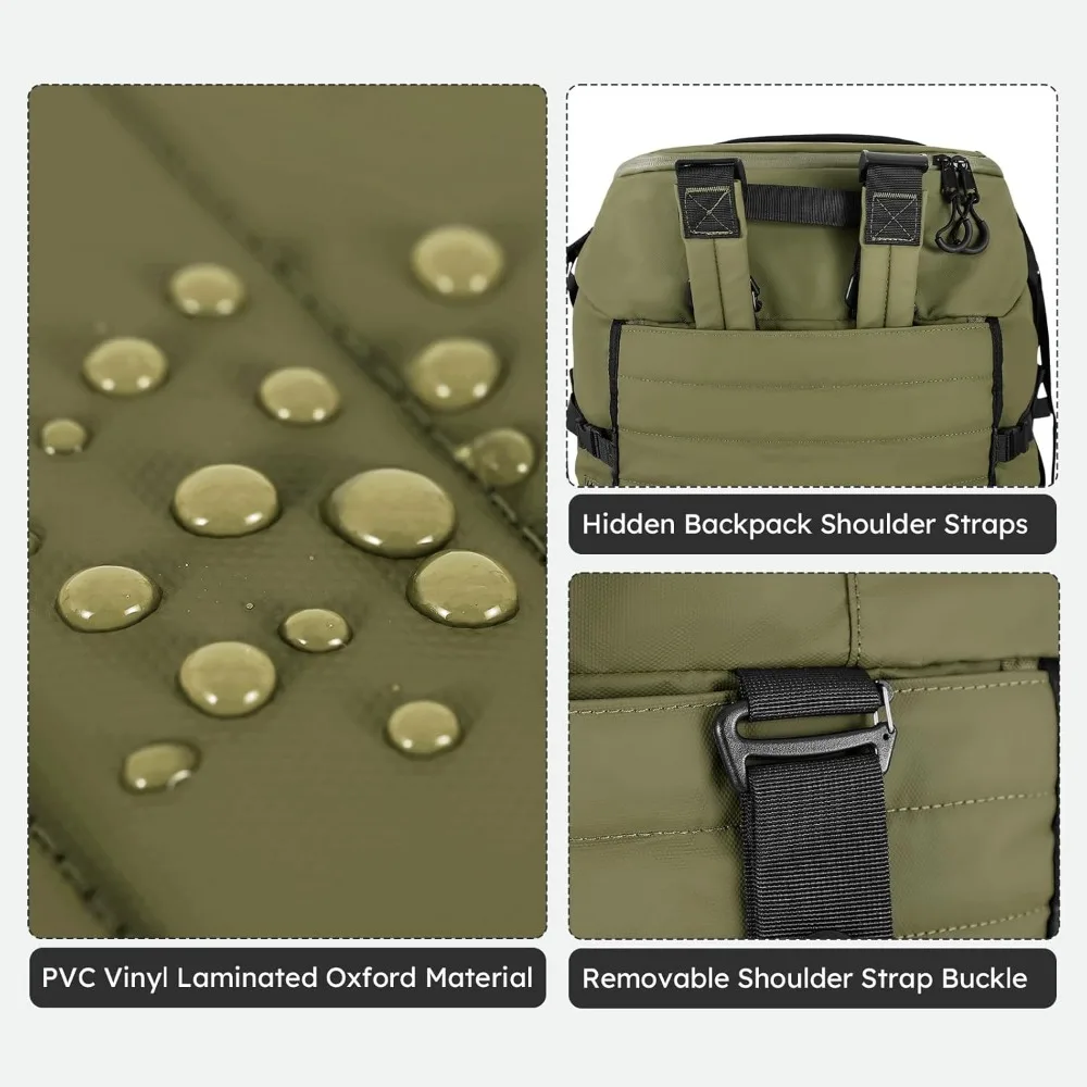 حقيبة واق من المطر قابلة للطي مقاس 86 لتر مقاس 30 بوصة باللون الأخضر العسكري مع عجلات وحجرة للأحذية للسفر