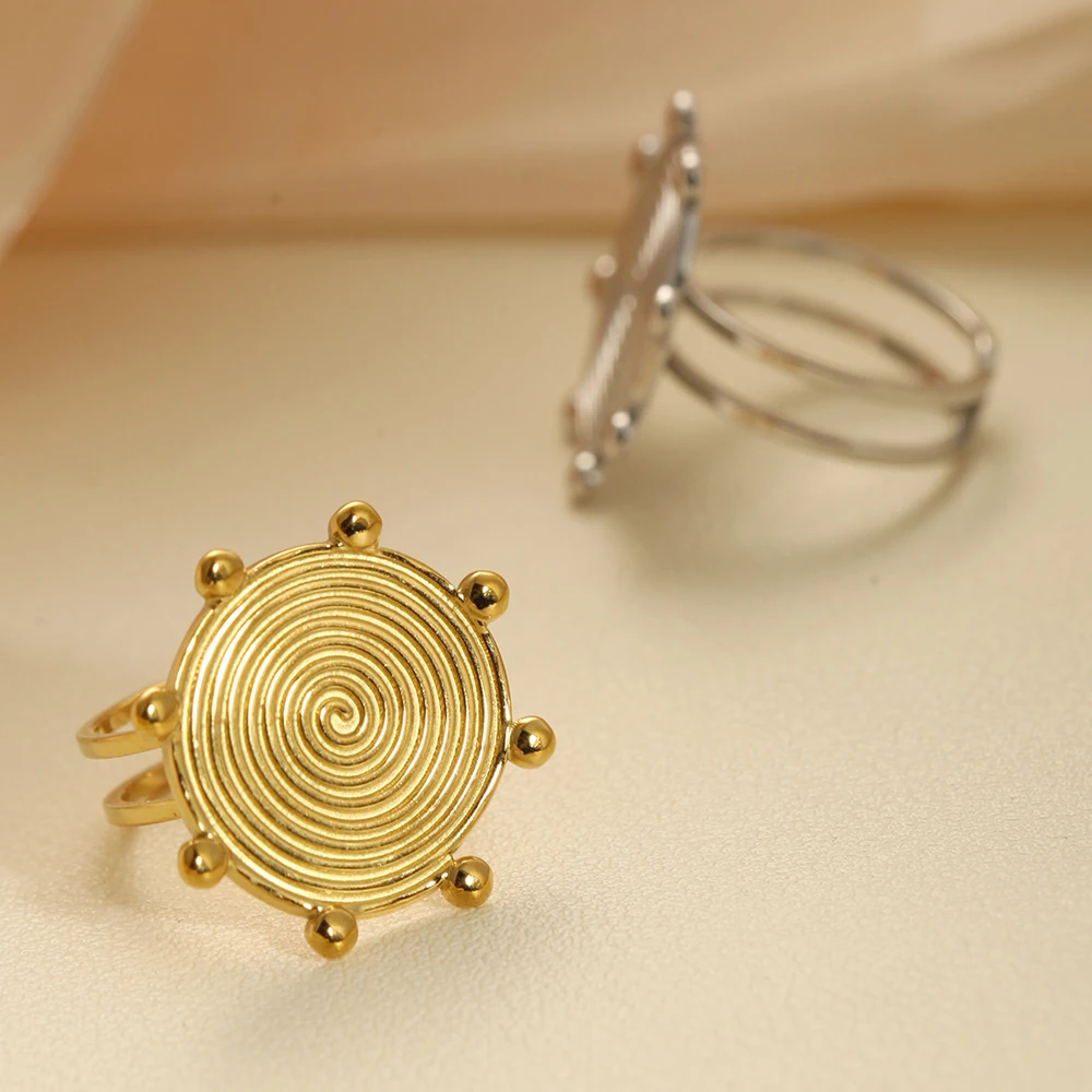 Damen-Edelstahlring, golden, europäische und amerikanische Mode, hochwertiges neues Muster, verstellbar, Damenschmuck im Großhandel – Detail 14
