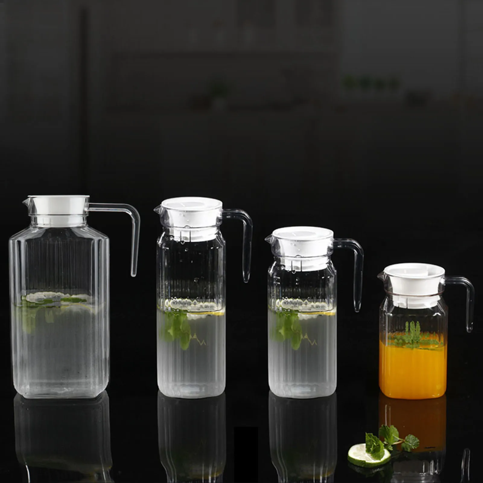 Botella de jugo de agua transparente acrílica a rayas, jarra de jugo de hielo frío con tapa para Bar, botella de agua fría para el hogar, 1 unidad