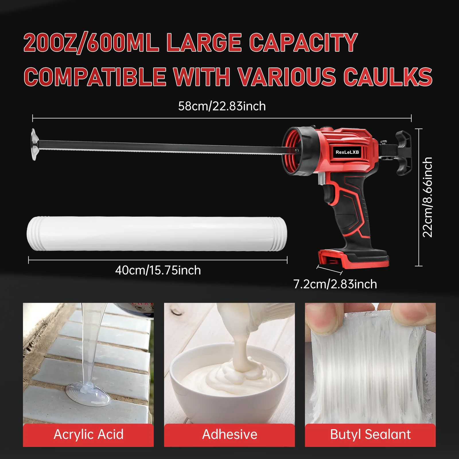 Cordless Caulking Gun 20oz/600ml Electric Sausage Caulk Gun with 4-Speeds Filling Tools for Milwaukee 18V Battery (No Battery)