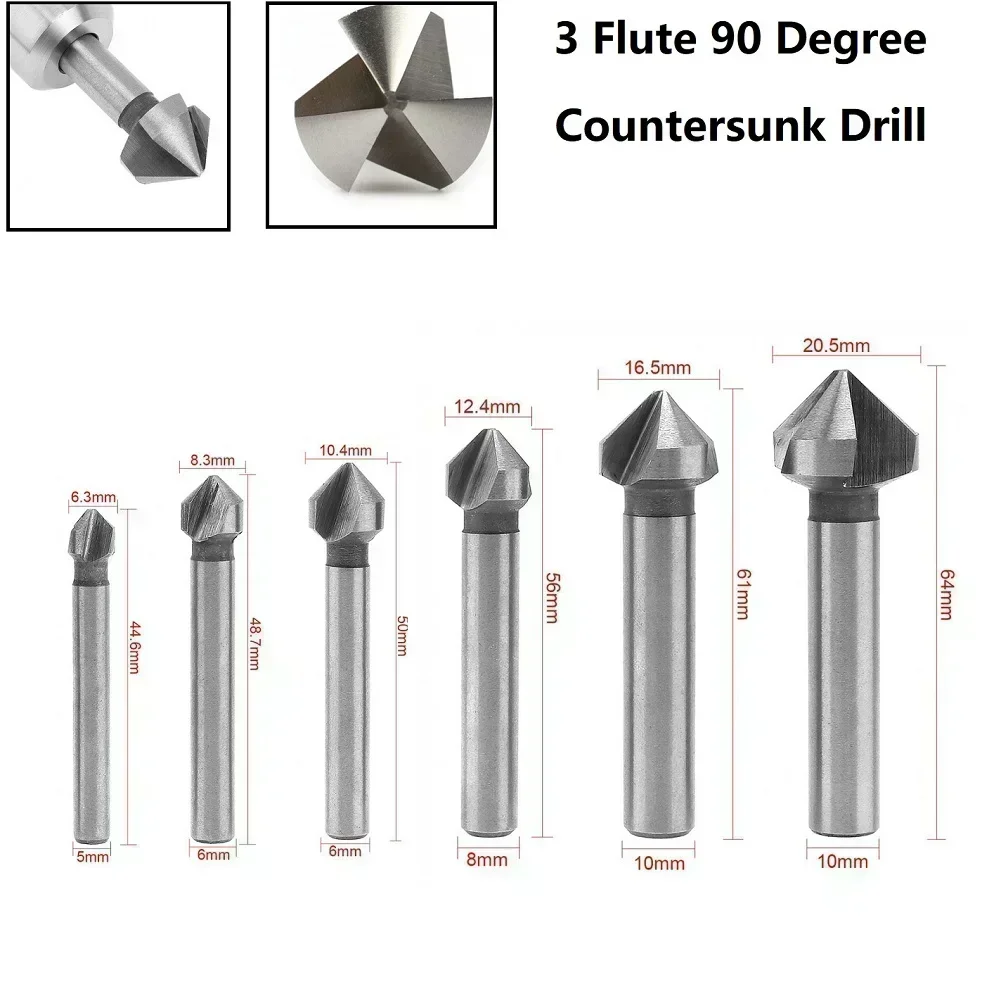 1 Stuks 3 Fluit Verzonken Boor 90 Graden Afkanten Gereedschap 44-64 Mm Hss Cutter Voor Boren aluminium Plaat Slijpen Gereedschap